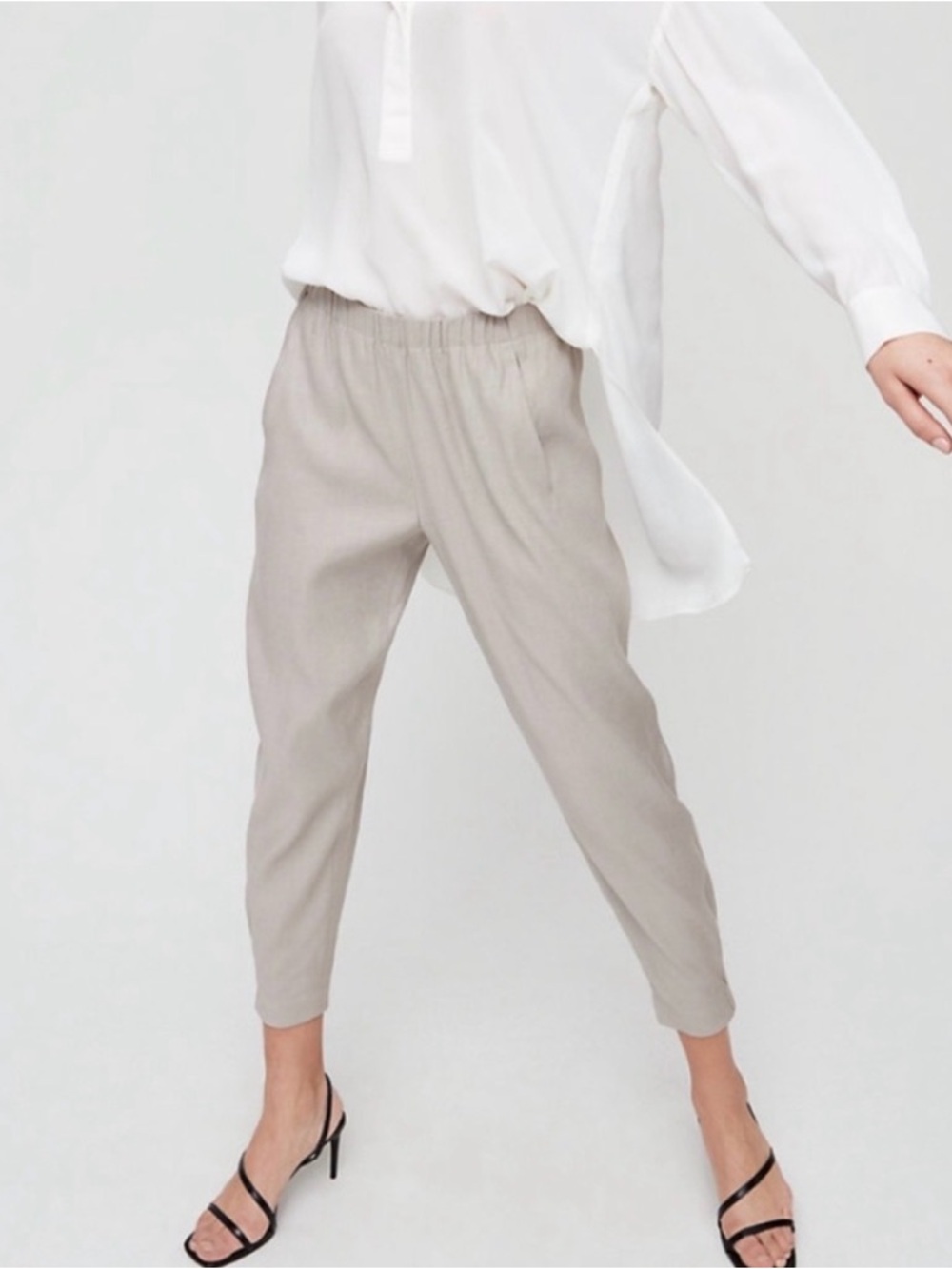 Babaton DEXTER Elastic Waist Cropped Tapered Pants (grey/tan) SIZE SMALL